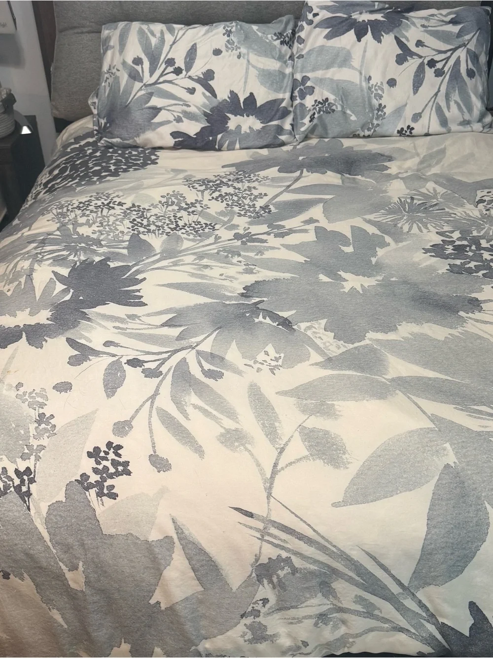 West Elm Gray and White Botanical Duvet Cover